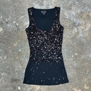 Black Sequins Sparkly Ribbed Tank Top